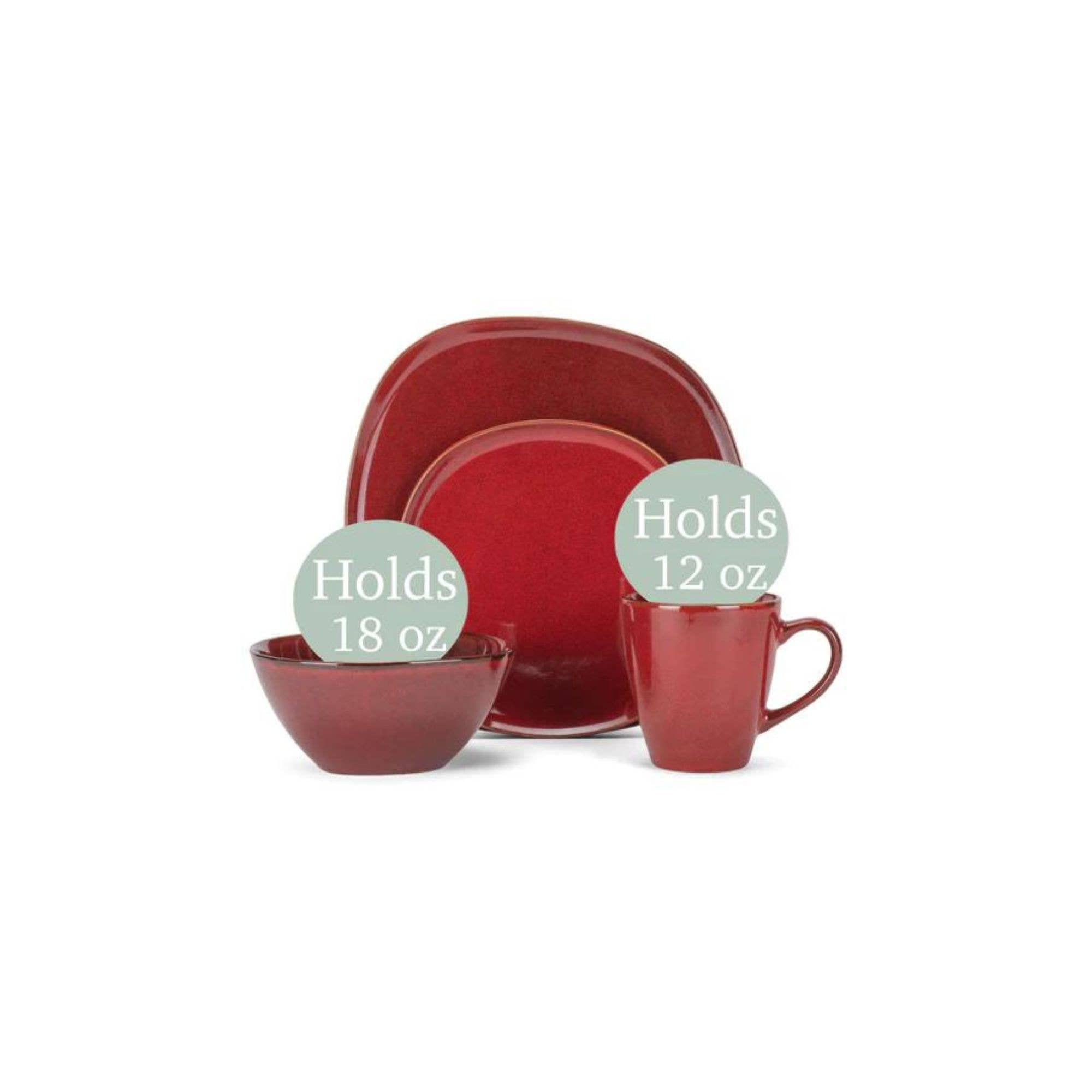 EAST AVENUE - Wholesale Dinnerware Set - 16 Pc Dinner Set Smooth Red1