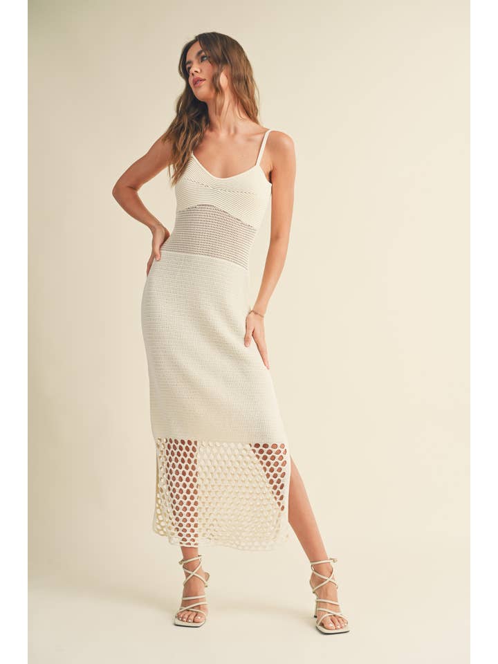 MIOU MUSE - Wholesale Dress - Women's - D3519 NET PATTERN ON BOTTOM KNITTED DRESS