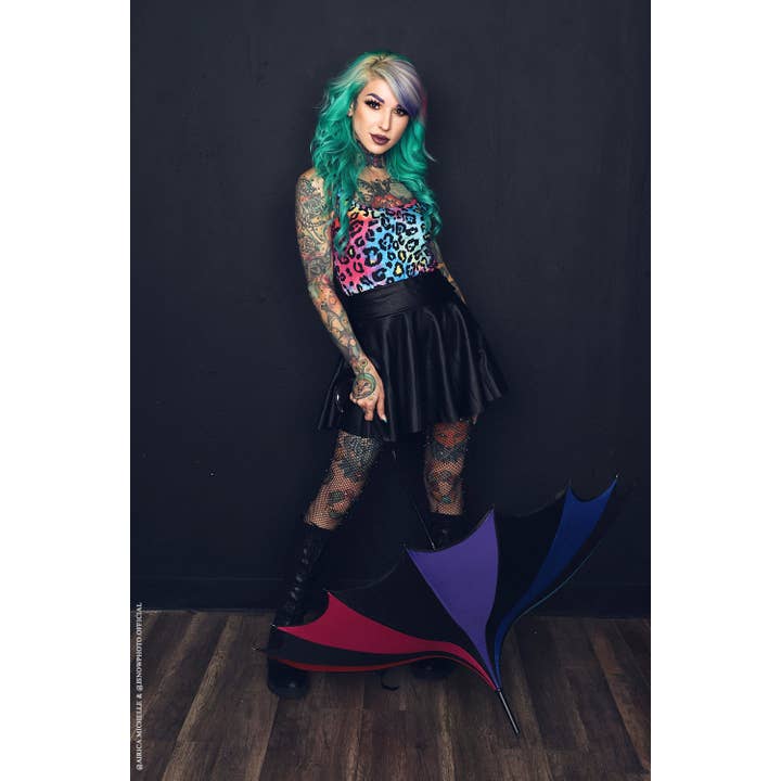 vampirefreaks - Vendita all'ingrosso Ombrello - Donna - Ombrello a pagoda con bordo a ali di pipistrello « Gothic Rainbow »8