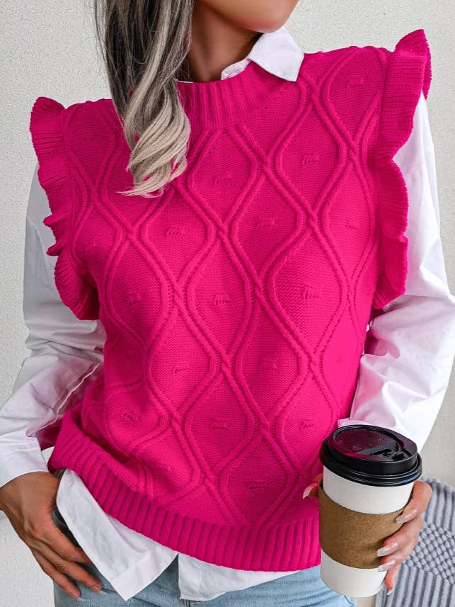 HIDDENBRAND - Wholesale Sweater Vest - Women's - Wooden Ear Side Diamond Knit Sweater Vest