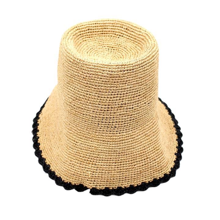 Shebobo - Wholesale Bucket Hat - Unisex - 3" Kate Crochet Bucket Straw Hats W/ Colored Lace Weave Edge
