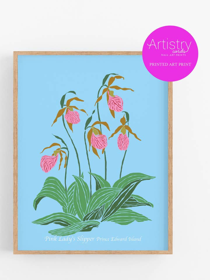 Kunstdruck mit rosa Damenpantoffel-Illustration | 3 Größenoptionen für den Großhandel von Artistry Cards