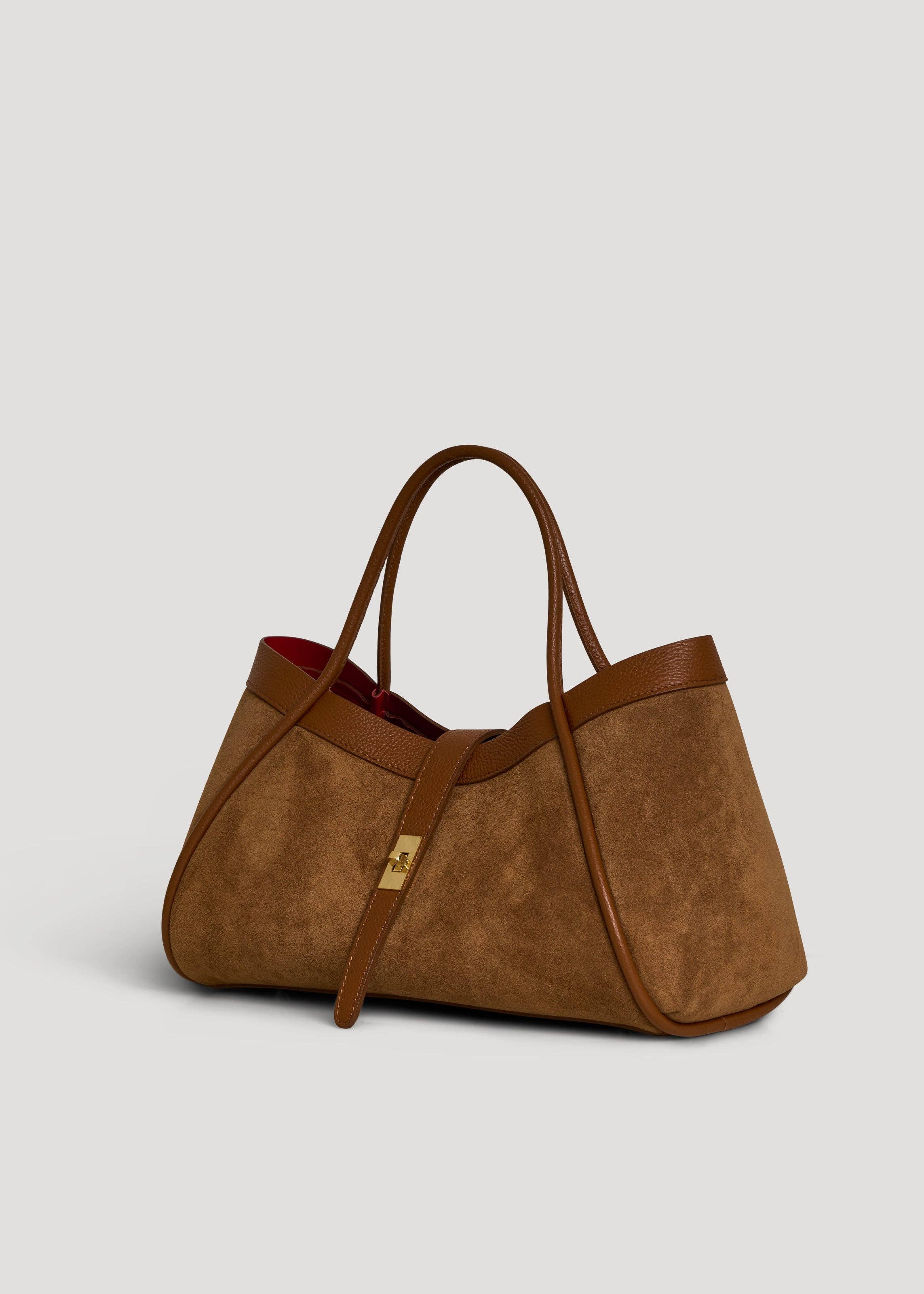 Voemièn - Wholesale Top Handle Bag - Women's - Mayfair Bag in Tan Suede and Togo Leather1
