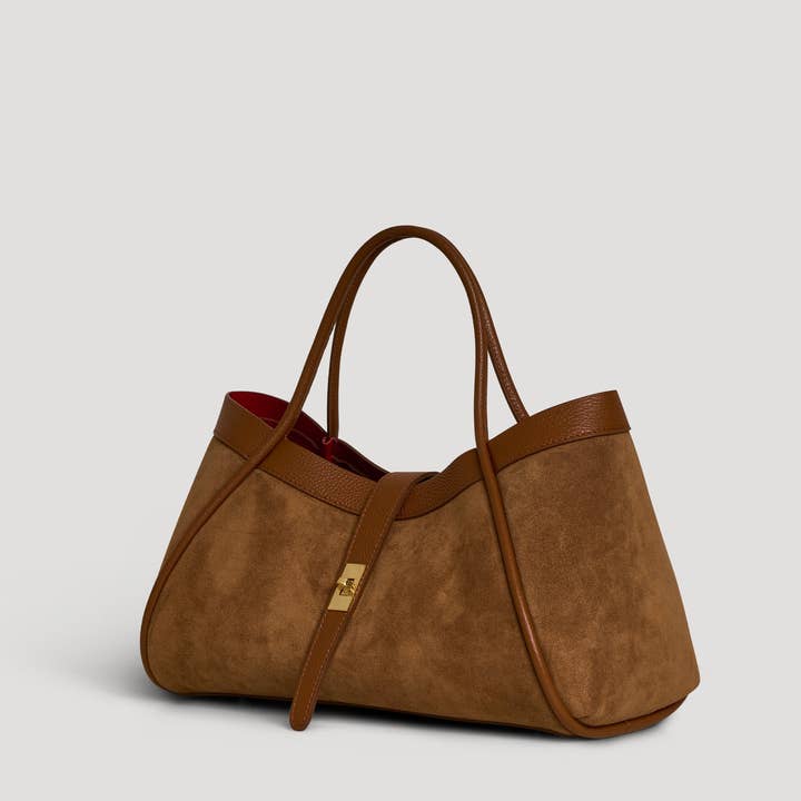 Voemièn – wholesale Top handle bag – women's – Mayfair Bag in Tan Suede and Togo Leather1