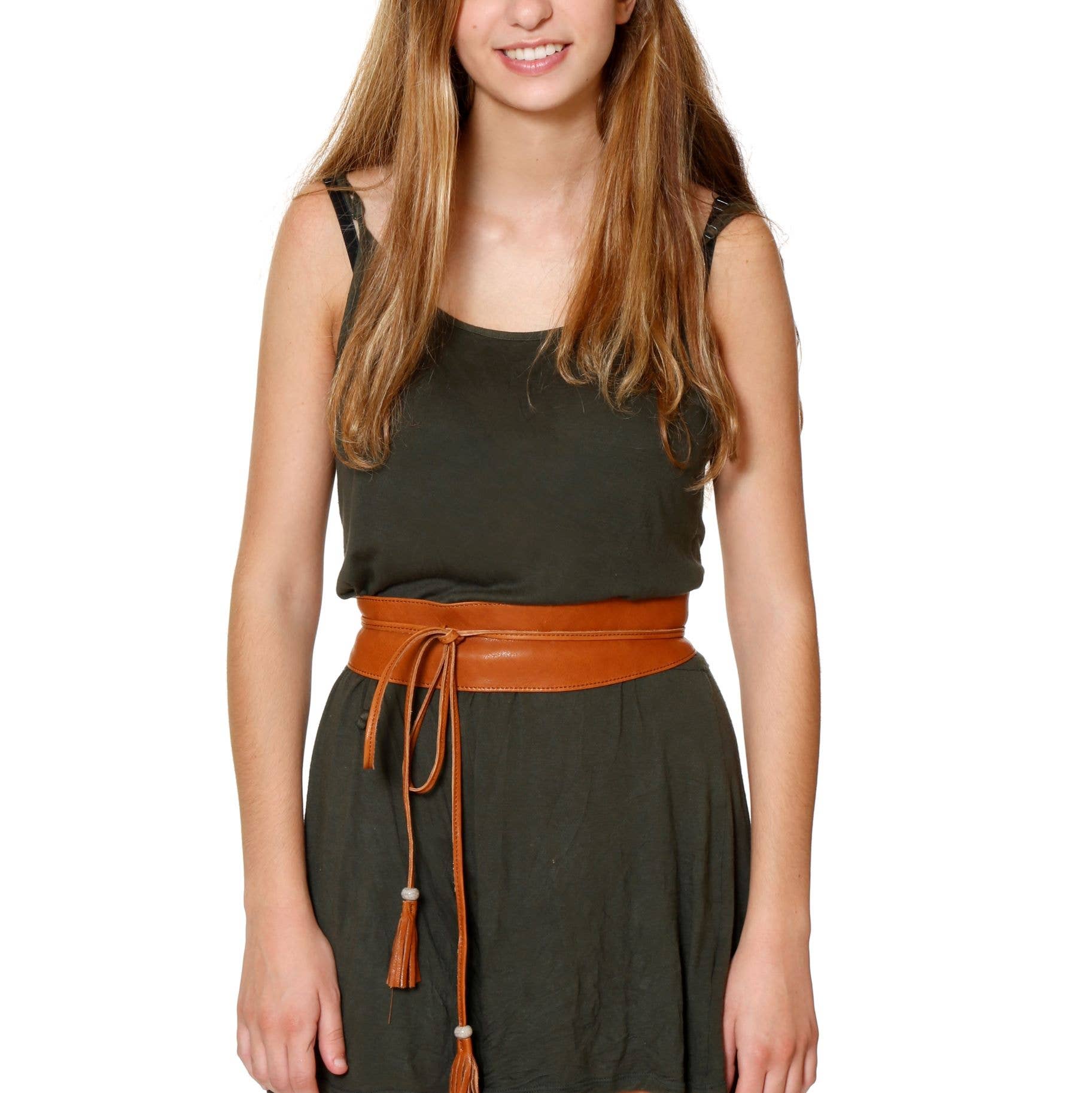 JUAN·JO GALLERY      (Leather Gallery, SCP) – wholesale Belt – Women's – Brown Leather obi belt with tassels1