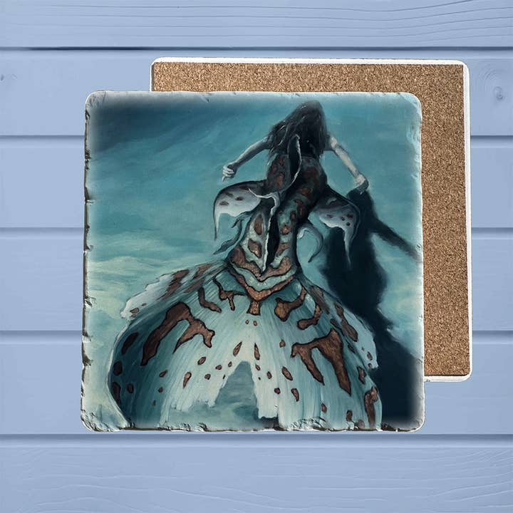 ADDLE iNK - Wholesale Coasters - Custom Square Tumbled Trivet - Cove - CF Deep Water Mermaid