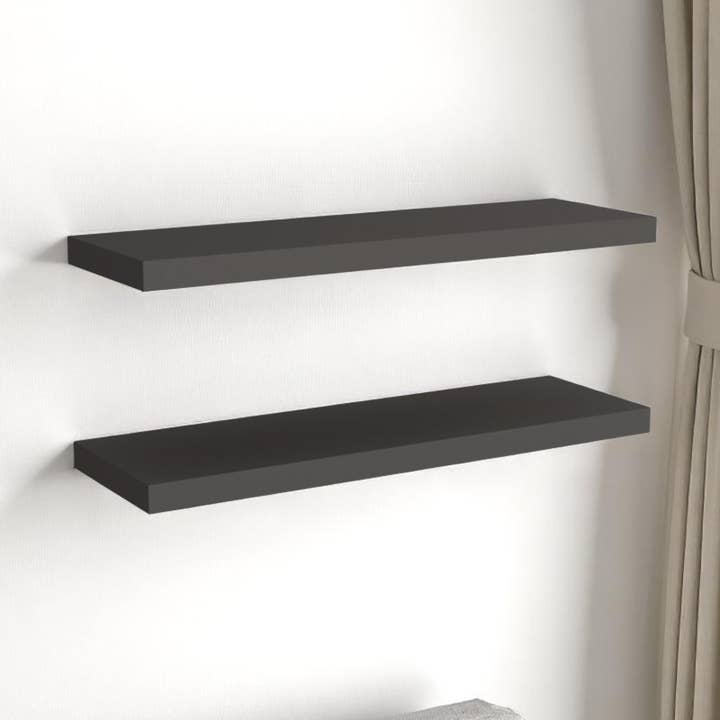 Juego de dos estantes flotantes de madera gris oscuro de 32" para pared para venta al por mayor de HomeRoots