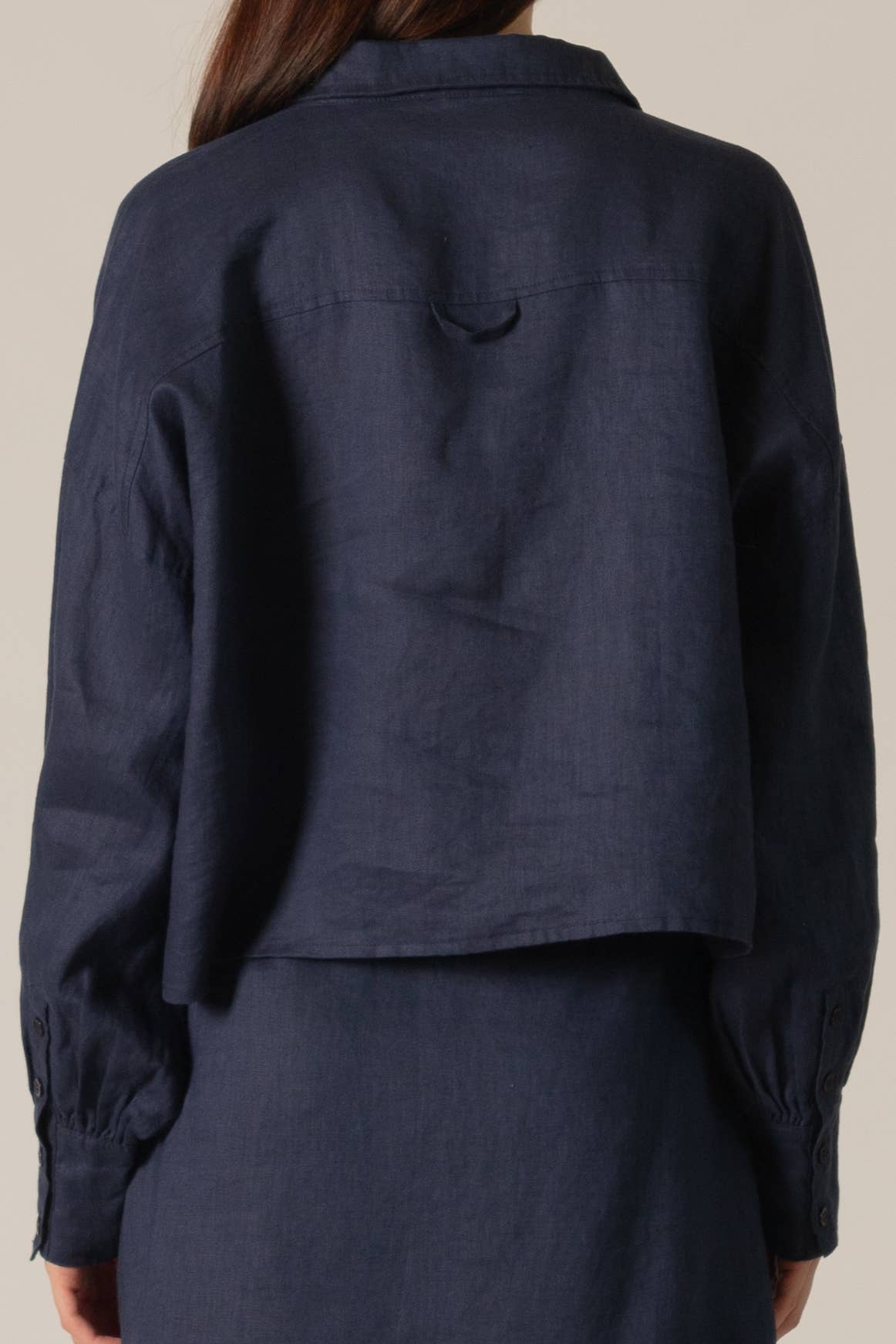 Natural P.CILL 100% Linen Cropped Button Up Shirt for wholesale on Faire14