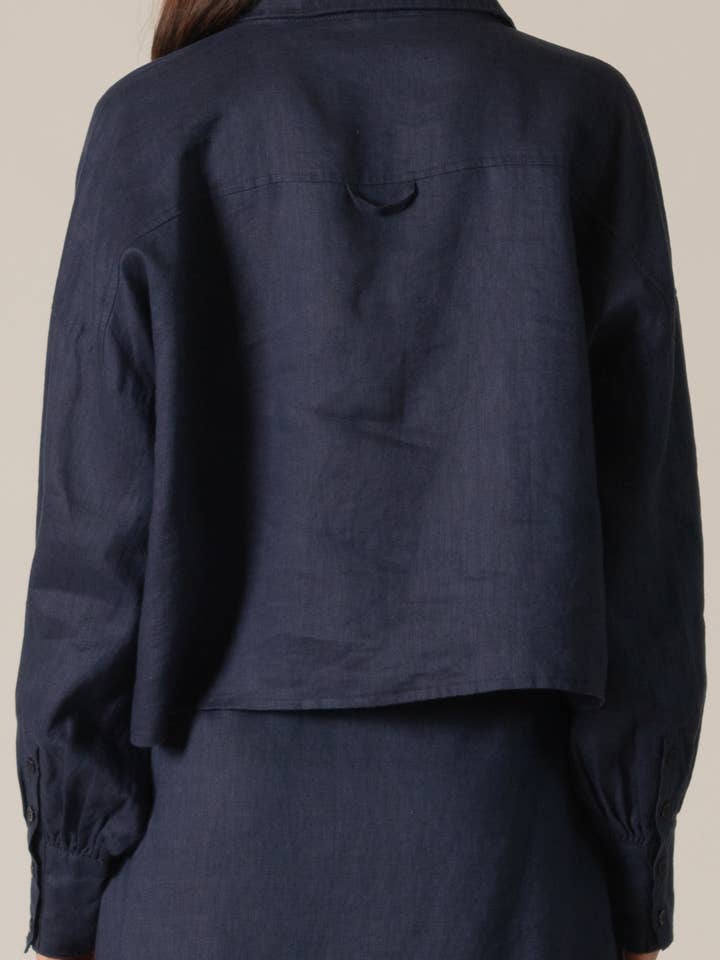 Natural P.CILL 100% Linen Cropped Button Up Shirt for wholesale on Faire14