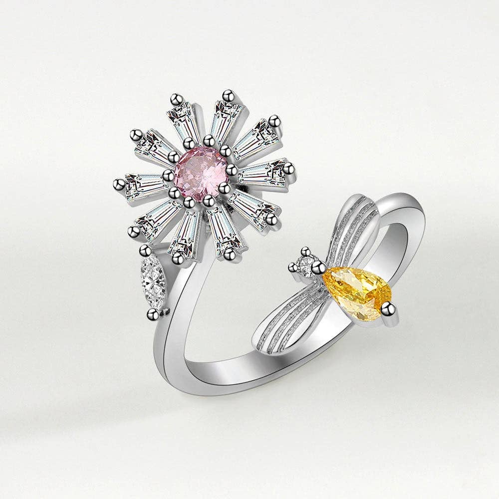 Perimade & Co. LLC - Wholesale Multi-Stone Ring - Daisy Flower Anxiety Spinner Ring in 925 Sterling Silver4