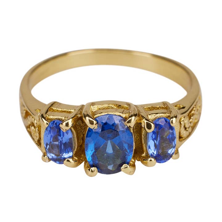 XZOTA - Wholesale Multi-Stone Ring - Messing vintage blauwe stenen ring0