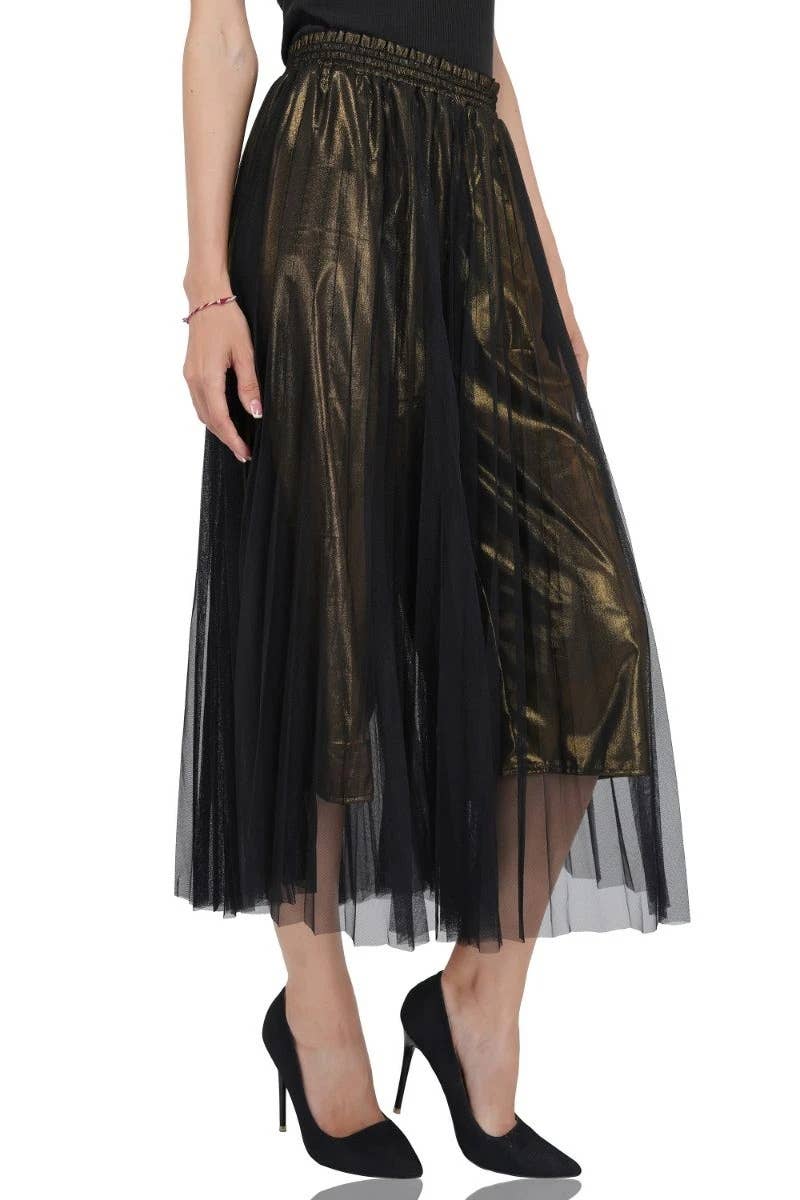 America & Beyond - Wholesale Pants - Women's - Golden Haze Pleated Net Trousers - Black4