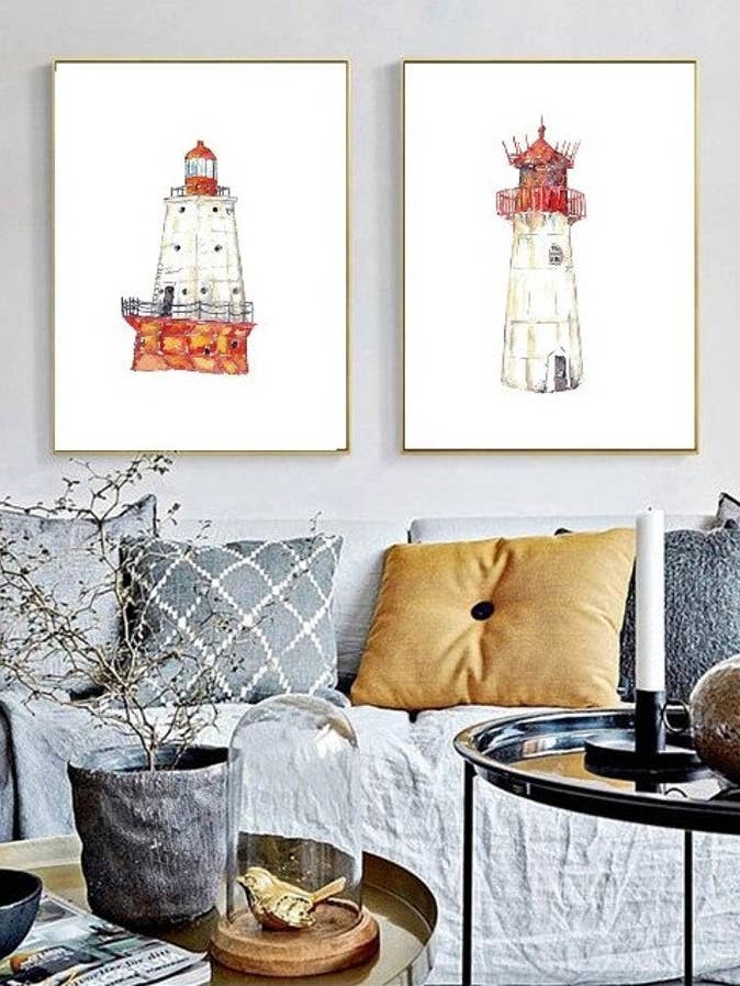Set of 2 lighthouse watercolor painting for wholesale by Goodfairyart