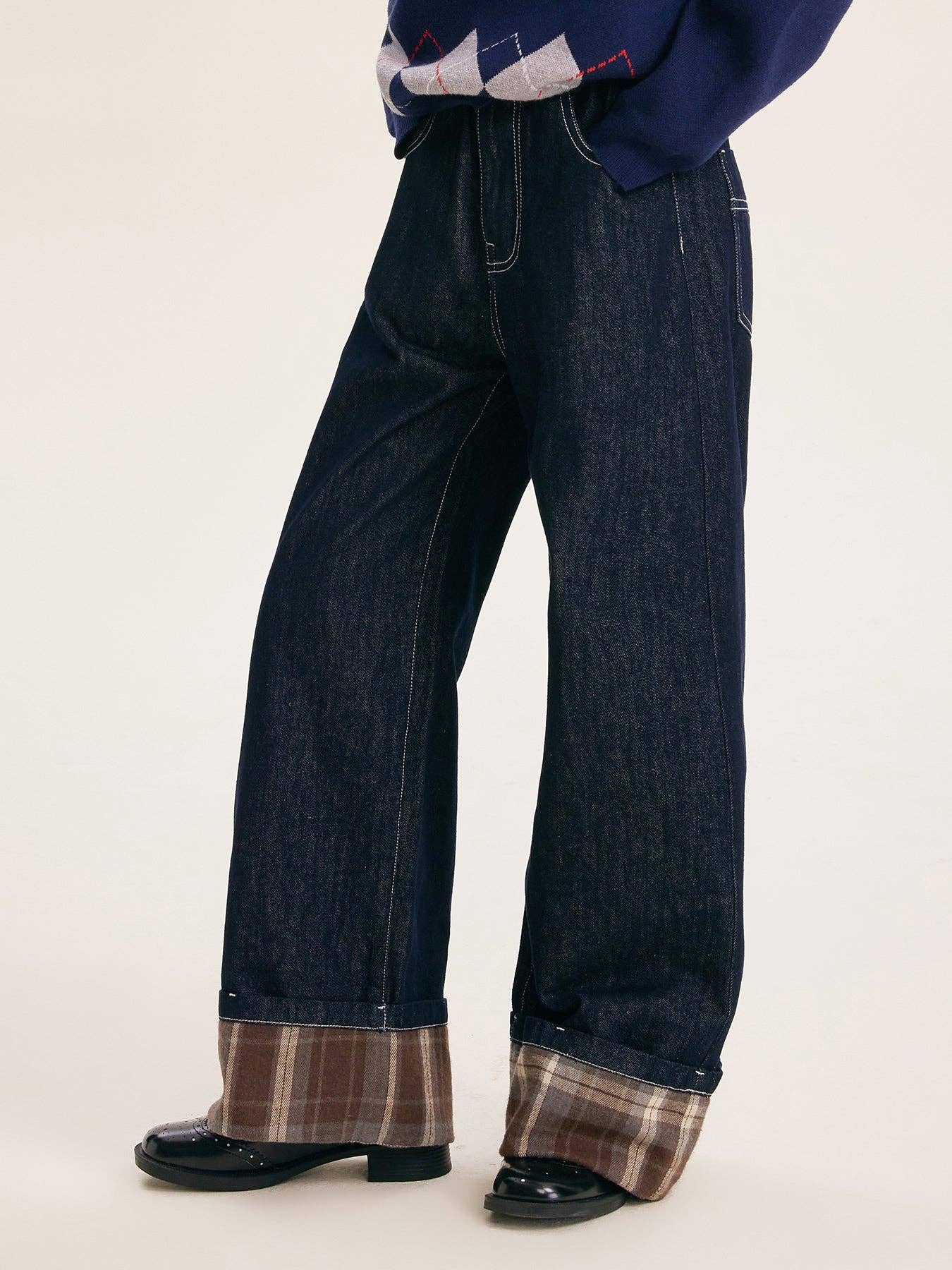 Blu Jeans a zampa casual a quadri per ragazze. in vendita all'ingrosso su Faire2