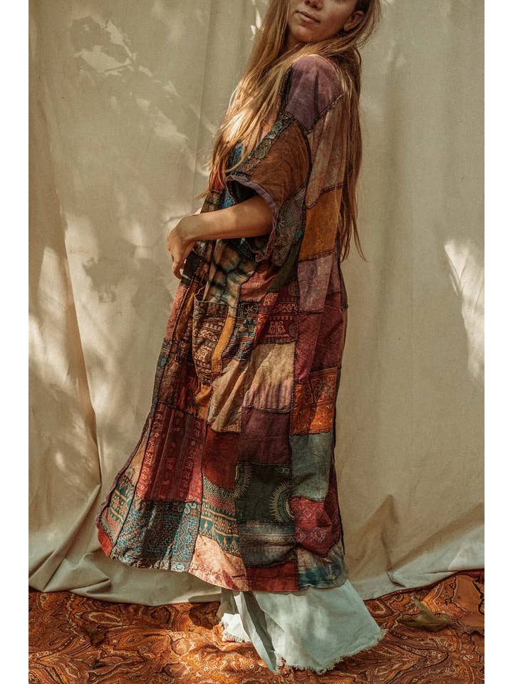 Gardenbelle Shop - Wholesale Kimono - Women's - Earthy Hippie Boho Duster Patchwork Kimono, Unisex Smock5