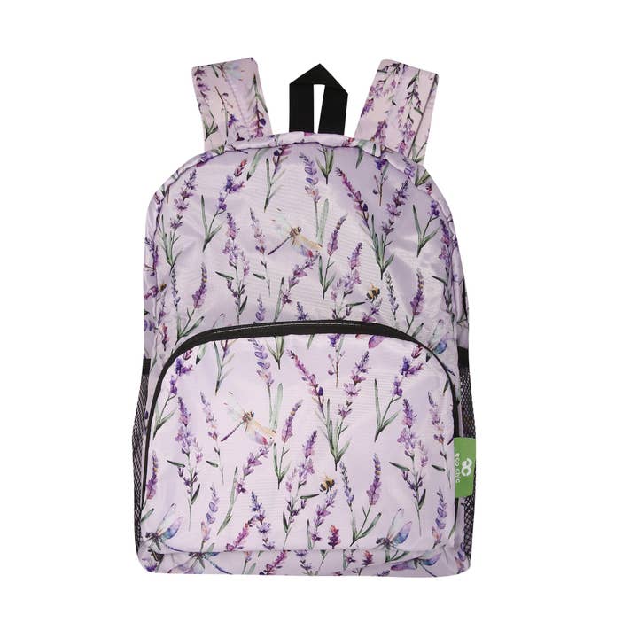 G113LC - Eco Chic Lightweight Foldable Mini Backpack Lavender with Dragonfly Lilac (Pack of 2) for wholesale by Eco Chic