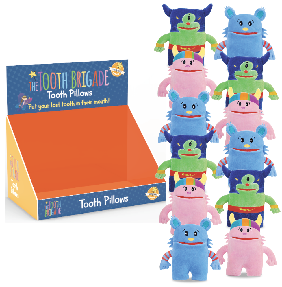 The Tooth Brigade - Wholesale Toothfairy Pillow - Kids - Monster Tooth Pillow 12-Pack (with FREE display)1