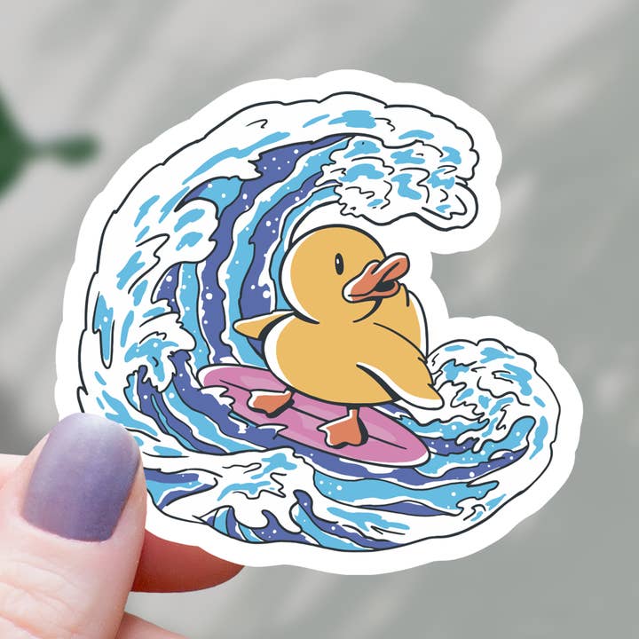 Surfing Rubber Ducky Sticker - 3" for wholesale by Mimic Gaming Co