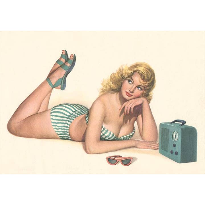 Postcard GY-129 Woman Listening to Radio for wholesale by Found Image Press