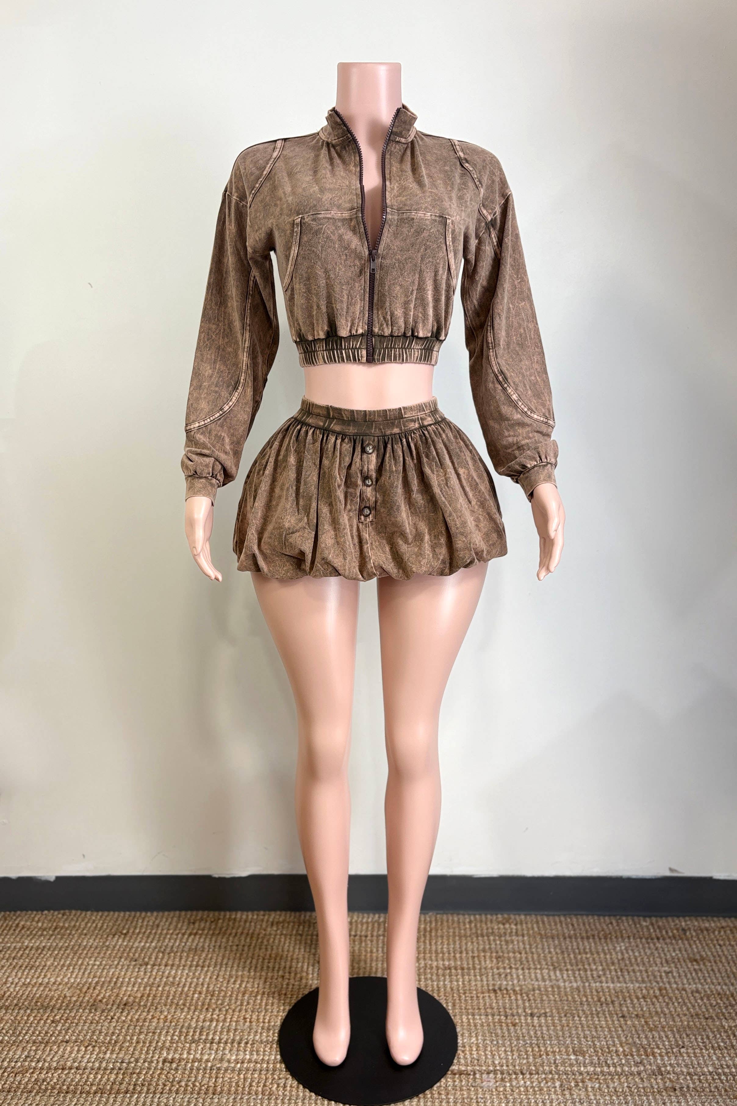 Dalia Studio – wholesale Top & skirt set – Women's – MINERAL WASH ZIP-UP JACKET & BUBBLE SKIRT SET12