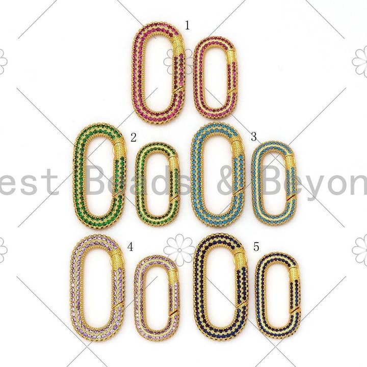 Fermoir poussoir micro pavé coloré CZ, verrouillage mousqueton entièrement pavé, mousqueton ovale coloré, 18x35/15x28mm, sku #ML47 pour la vente par BestBeads&Beyond