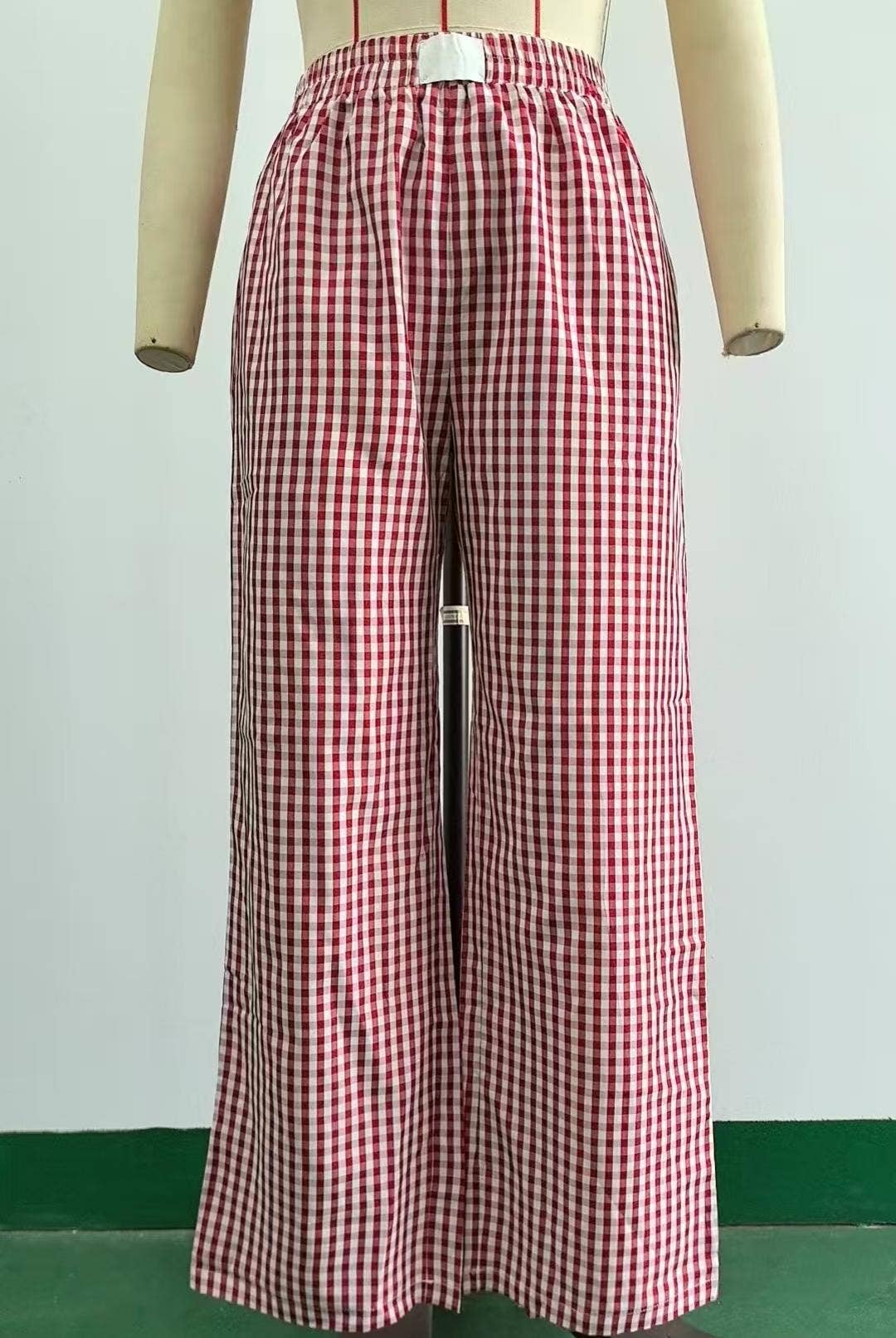HIDDENBRAND - Wholesale Pants - Women's - Plaid Print Slacks Wide-Leg Lounge Pants1