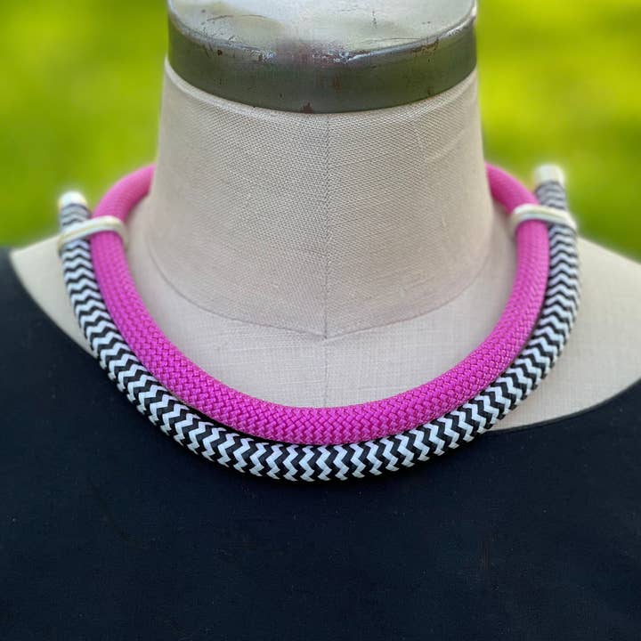 Alter Ego Designs - Wholesale Bib Necklace - ILLUMINATE: Modern Classic Soft Fiber Choker Fuchsia Pink0