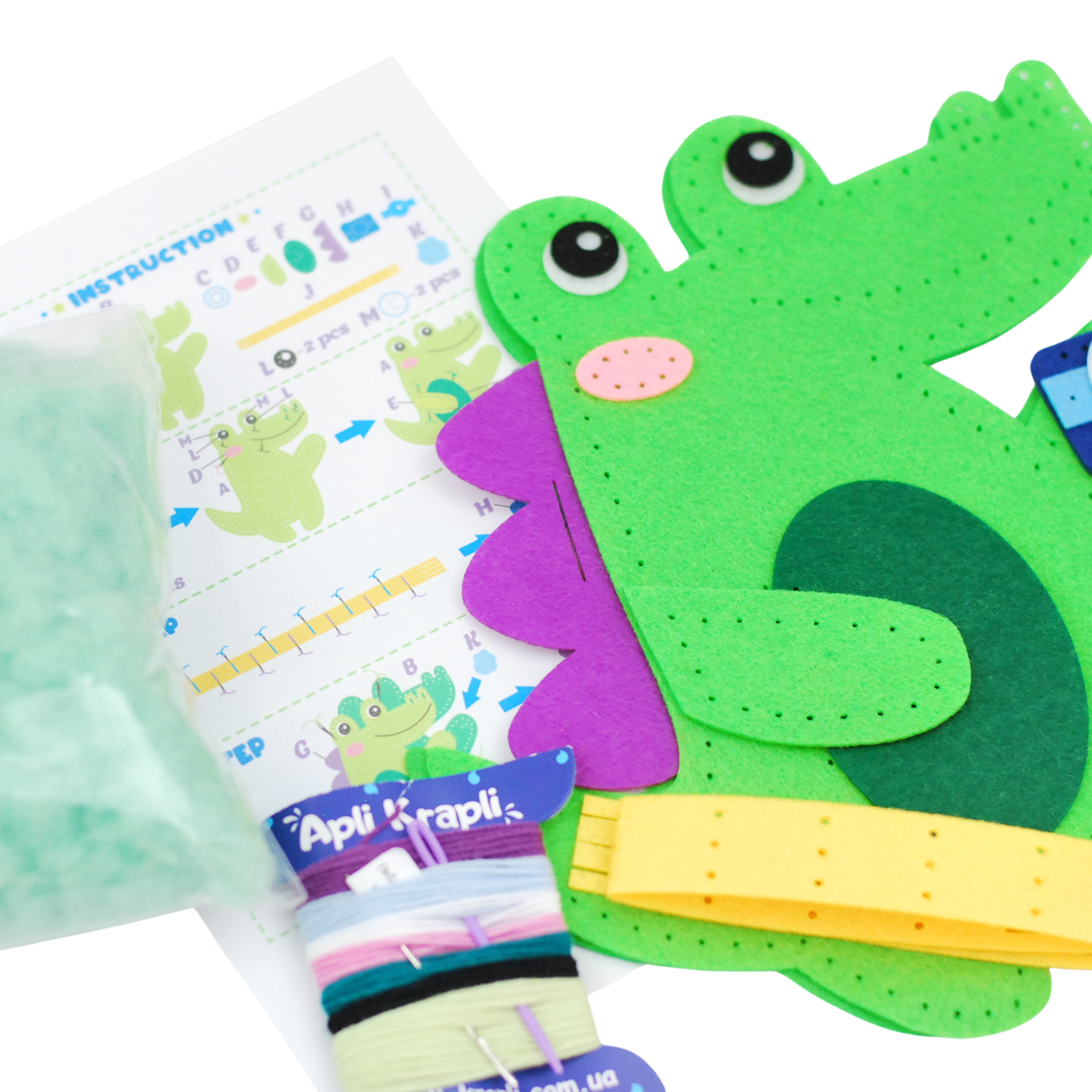 Fainotoys - Wholesale DIY Craft Kit - Kids - APLI Krapli - APLI Krapli Sewyourself Felt Toy Kit Crocodile Precut Felt Stuffing Thread & Safe Needle Ages 6+1