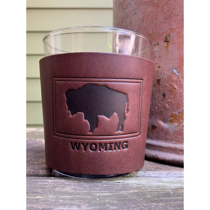 Leather Wrapped Whiskey Glass - Wyoming for wholesale by Jimmyrockit