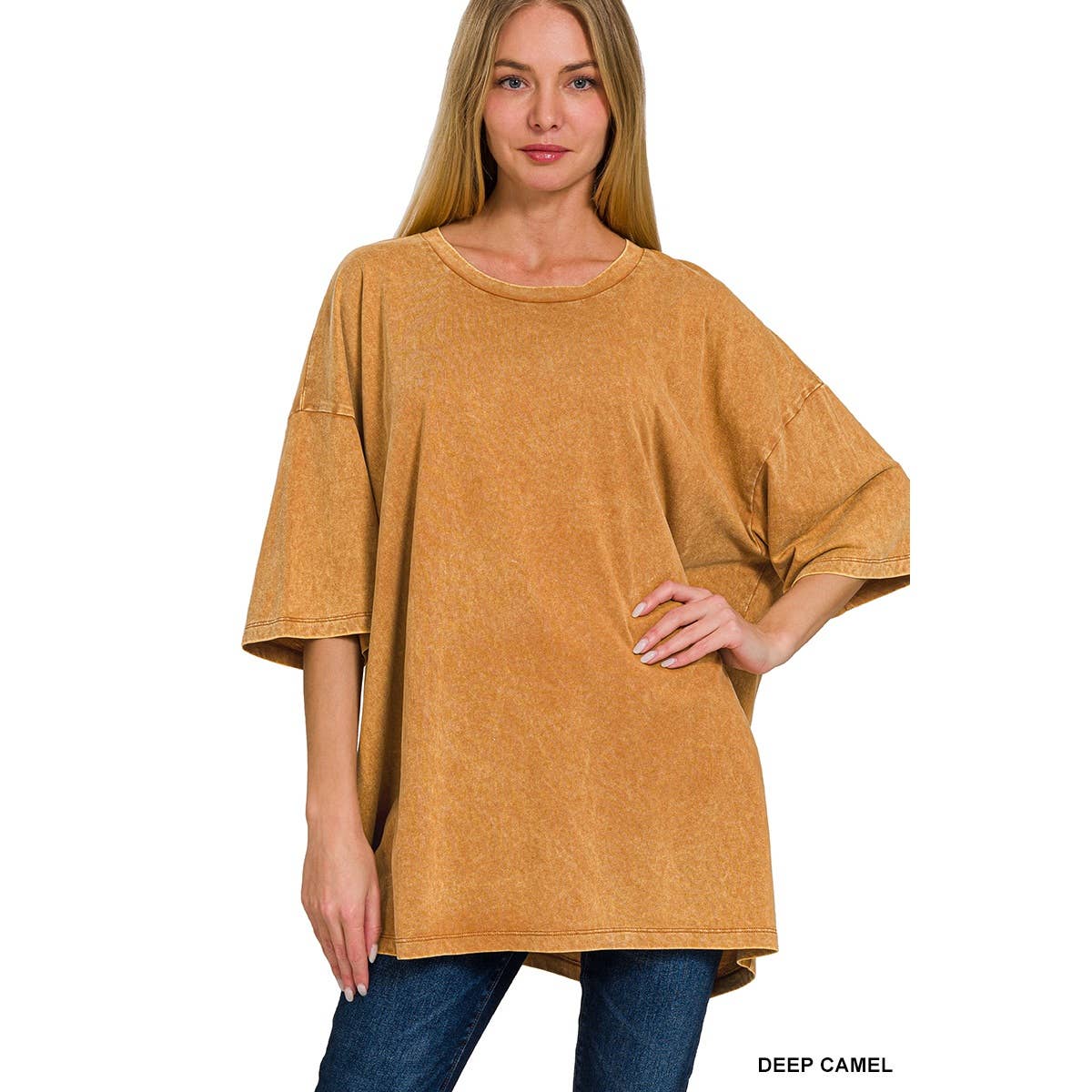 Apolline - Vendita all'ingrosso Tunica - Donna - T-SHIRT BOYFRIEND A SPALLA BASSA IN COTONE LAVATO CON ACIDO3