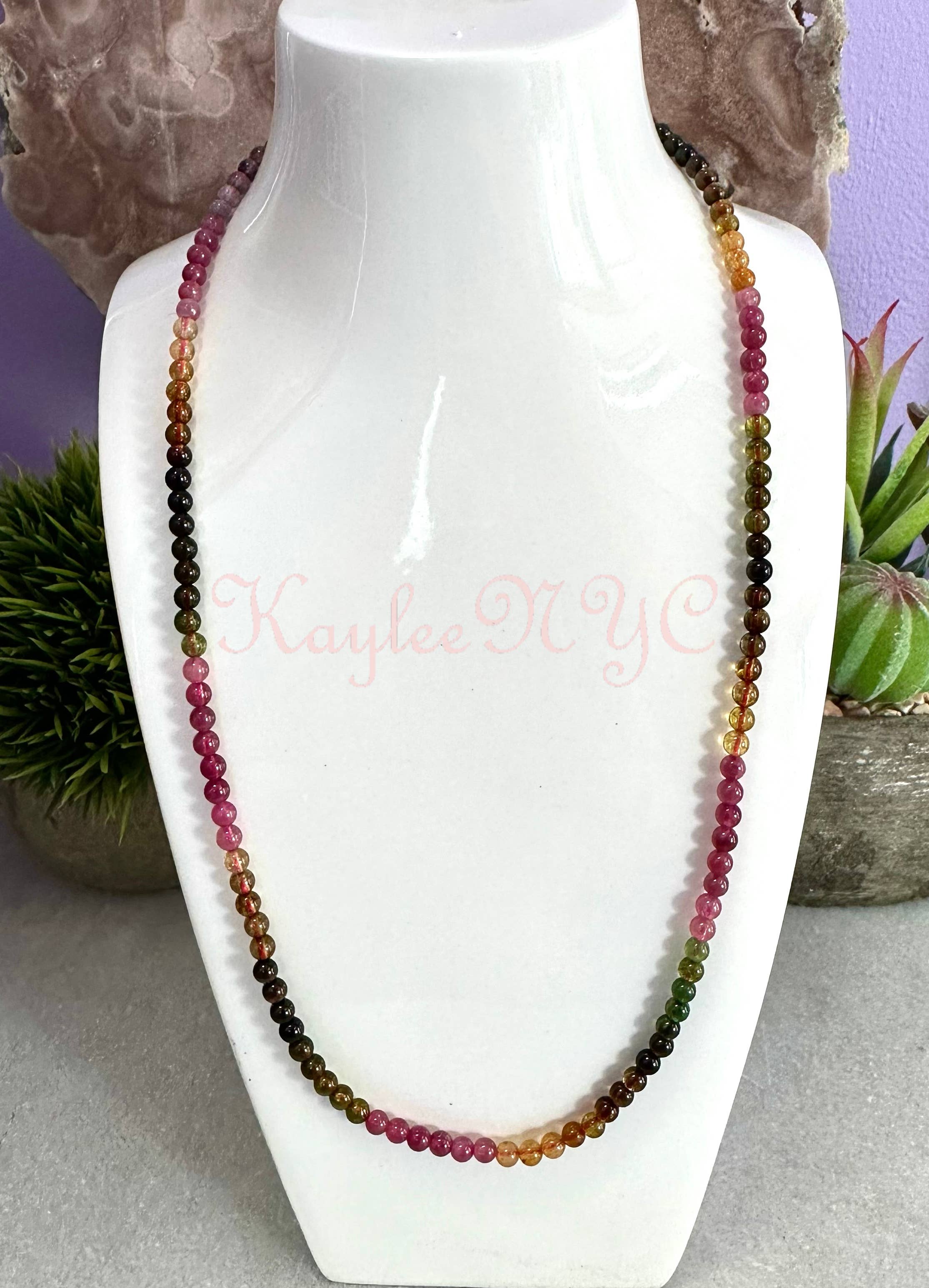 KayleeNYC - Wholesale Jewelry Set - Natural Watermelon Tourmaline 4mm 22” Bracelet/Necklace3