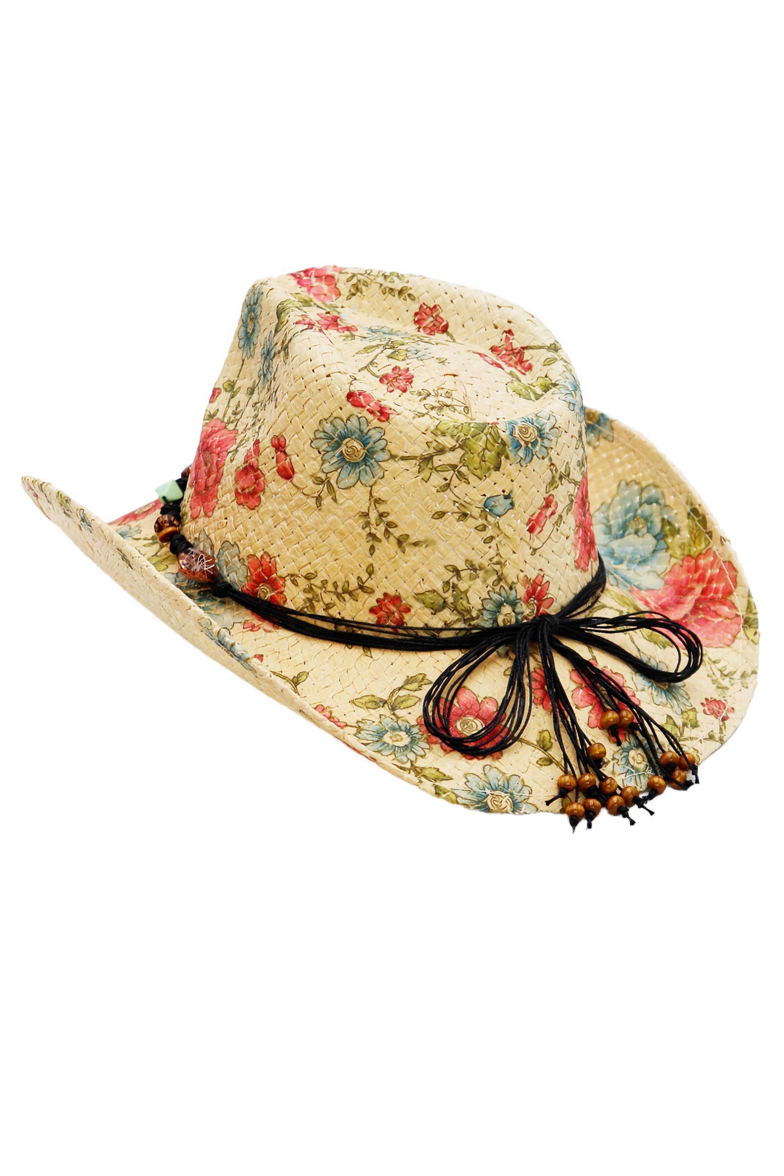 Cap Zone - Wholesale Cowboy Hat - Women's - Floral Print Raffia Paper Straw Cowboy Hat17