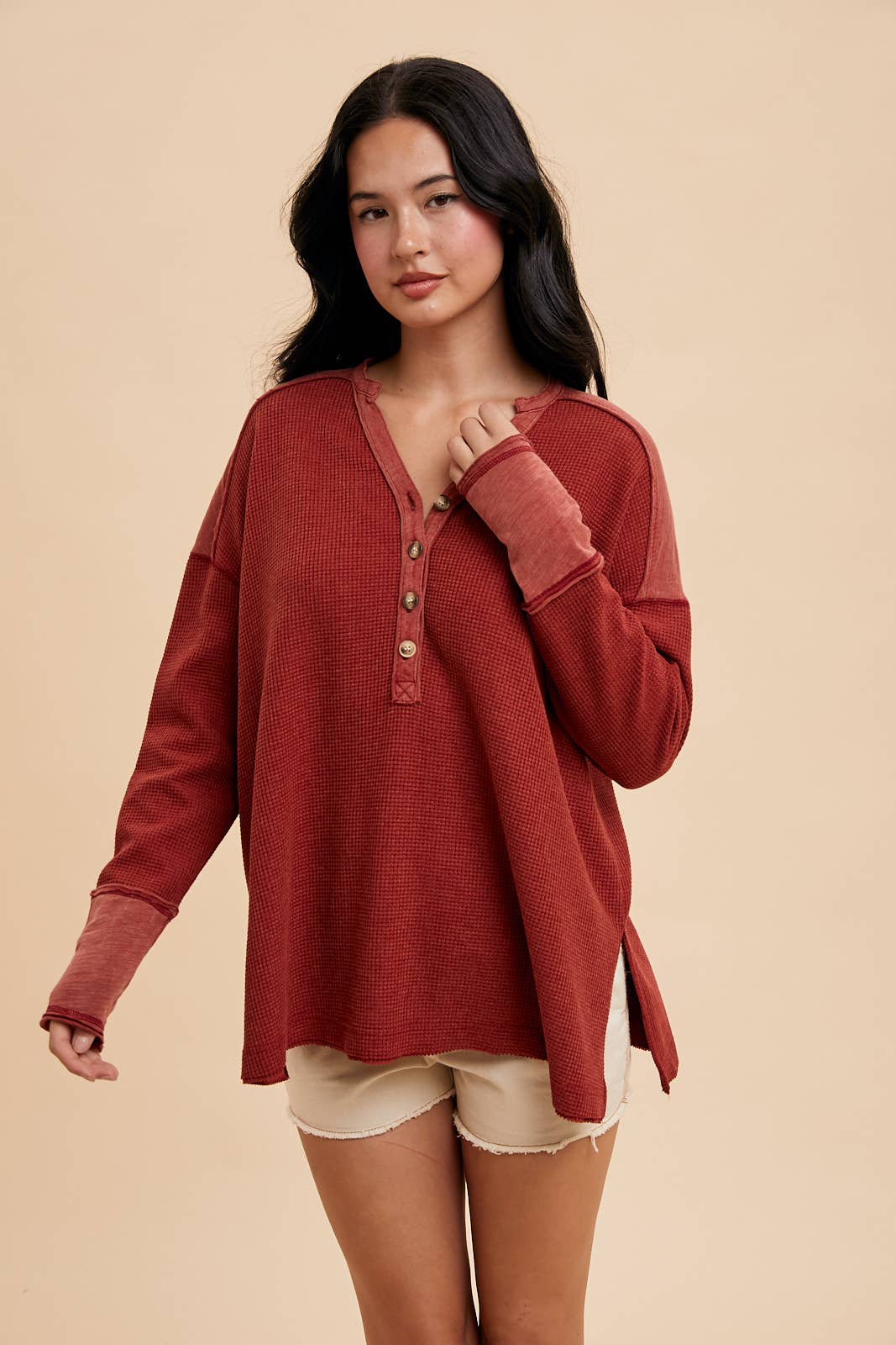 In Loom - Wholesale Knit Top - Women's - GARMENT WASHED THERMAL HENLEY6