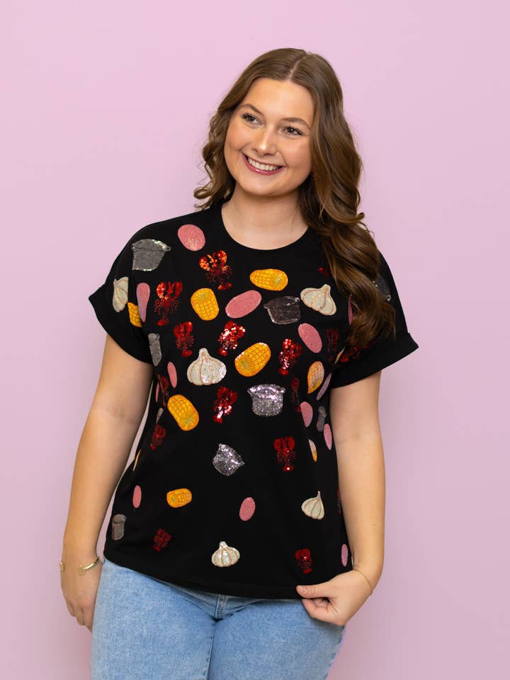 **PRE-ORDER ONLY** Wholesale | Crawfish Boil | Women's Sequin Cuff Sleeve (Black) for wholesale by BOMB DESIGNS