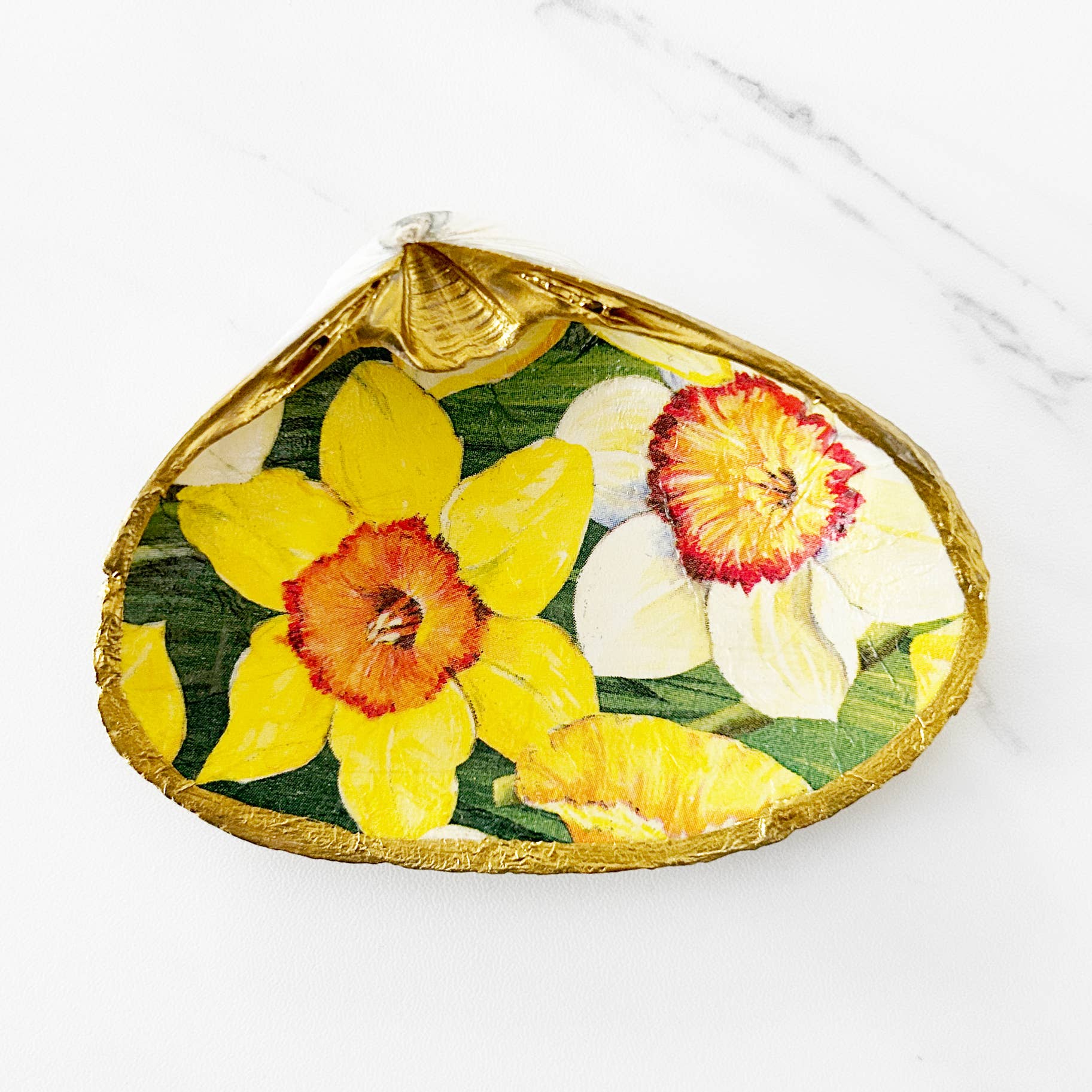 Adori Designs - Wholesale Jewelry Dish - Spring Yellow Daffodil Clam Shell Trinket Dish1