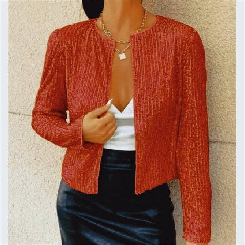 UZ Wholesale Store – Blusão - Mulher por atacado – Casaco Casual Curto com Lantejoulas de Moda7