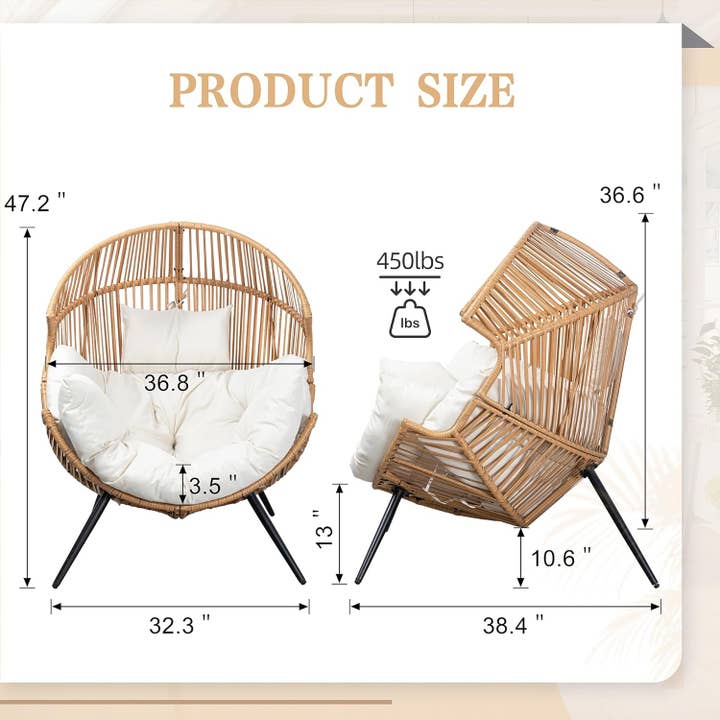 Beige Cozy Outdoor Wicker Egg Chair with Soft Cushion for wholesale on Faire5