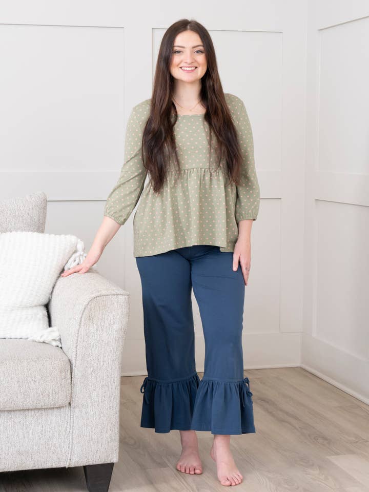 Marie Nicole Clothing - Wholesale Pants - Women's - Bloomberry Fields Mom Blue Crop Ruffle Pants1