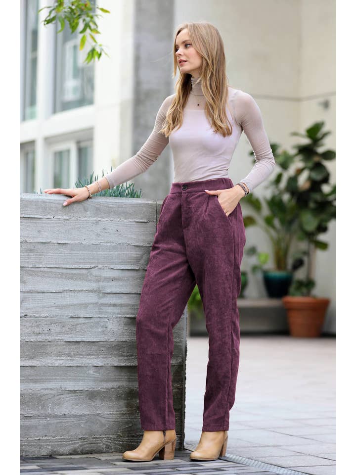 42POPS - Venta al por mayor Pantalones - Mujer - PANTALONES DE PANA DE TIRO ALTO CON BOLSILLOS2