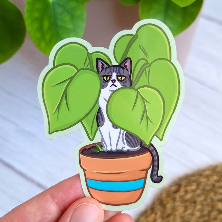 Plant Kitty vinylsticker, 3,5x2,6" voor wholesale door Chez Louie Designs