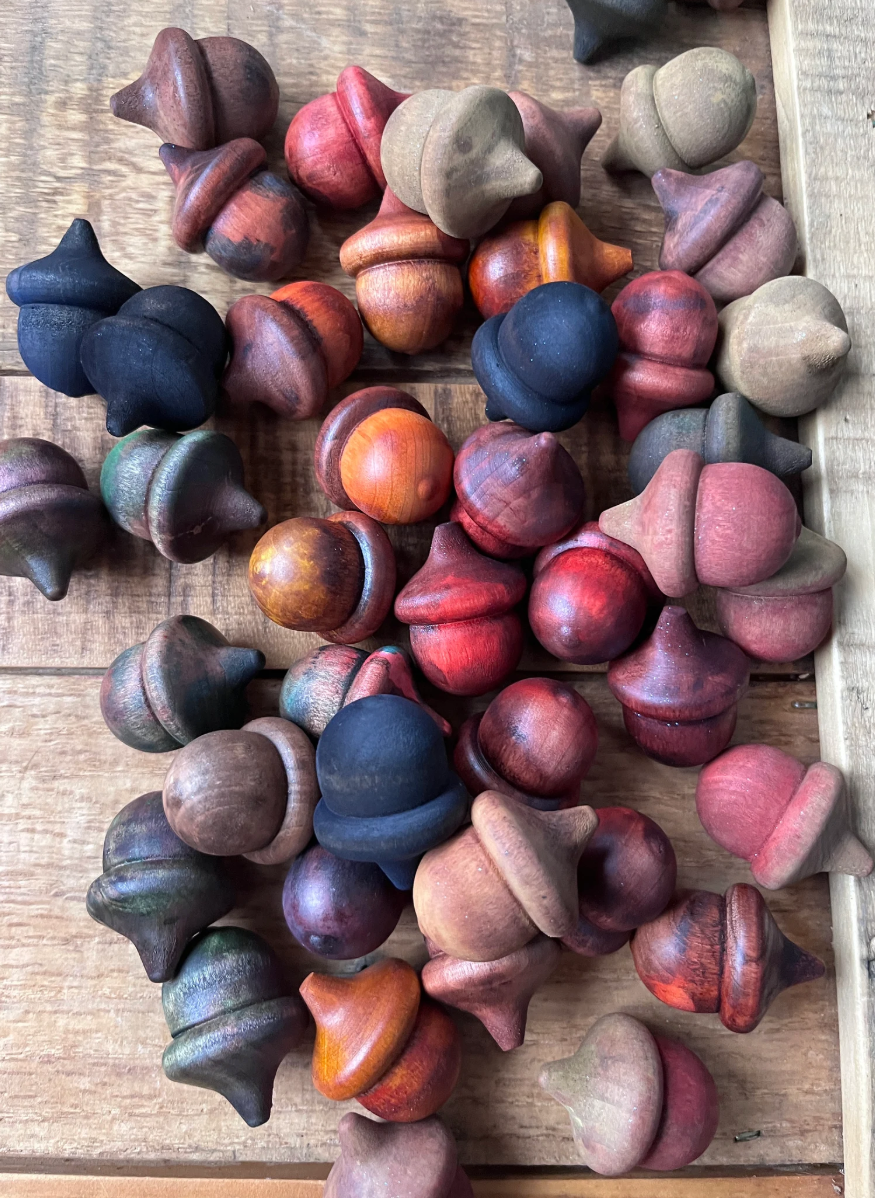 BlueCyanGirl - Wholesale Decorative tabletop object - Rustic Acorns Wooden Hand Painted Spring Mystery Mix 4