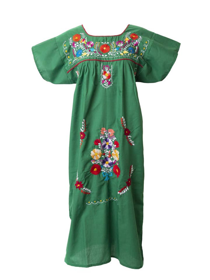 SIDREY – wholesale Dress – Women's – SIDREY Mexican Embroidered Pueblo Dress - Green