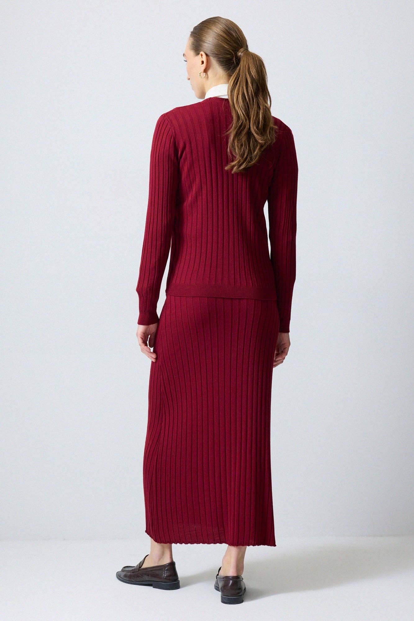 Burgundy SWEATER SKIRT KNIT SET for wholesale on Faire2