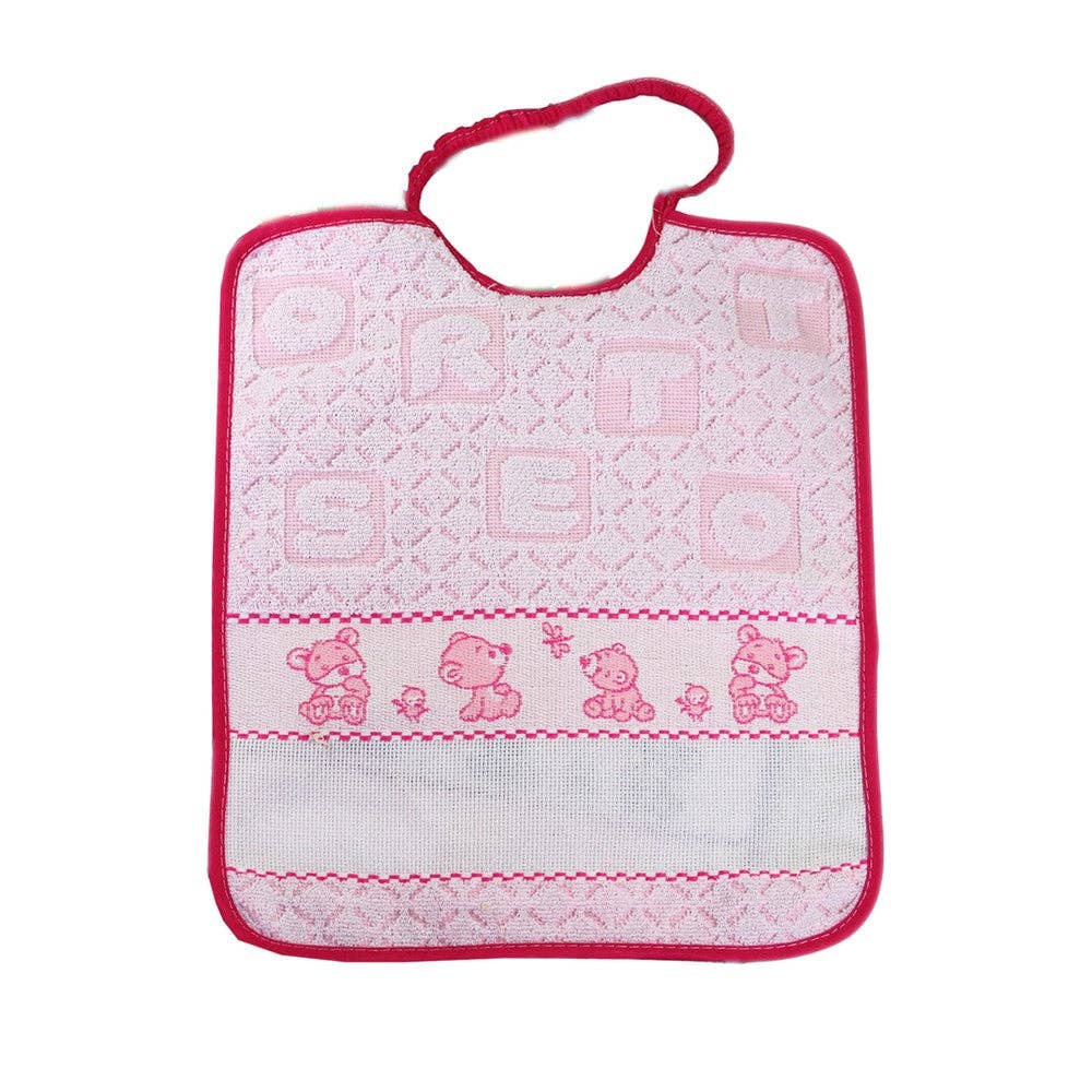 Almatex srl - Vendita all'ingrosso Bavaglino - Neonati - Bavaglino ORSETTO con elastico cm. 28x33 con banda da ricamare0