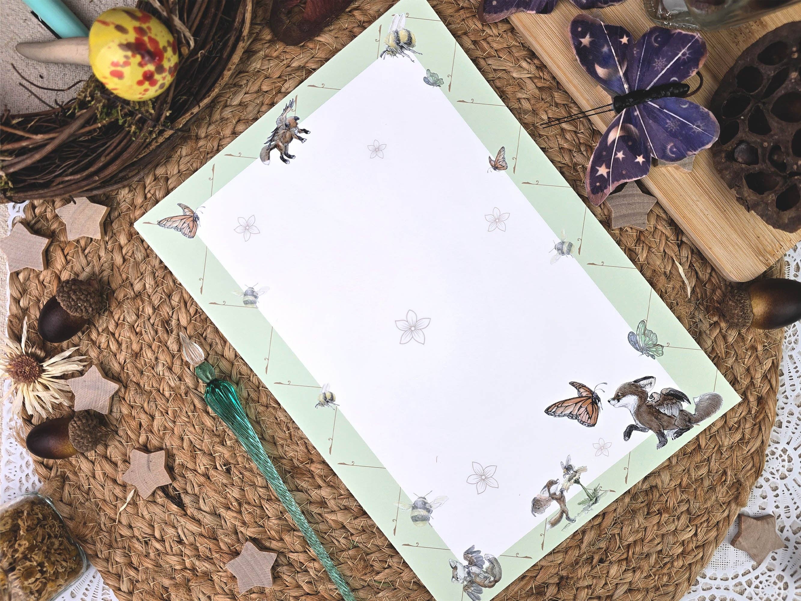 Wings of Fantasy - Vendita all'ingrosso Set di cartoleria/cancelleria - Set di Scrittura con Volpe Fantastica | Set di Scrittura Stile Art Nouveau | Cartoleria Stile Vintage con Sigilli di Cera | Regalo di Cartoleria per Amici di Penna4