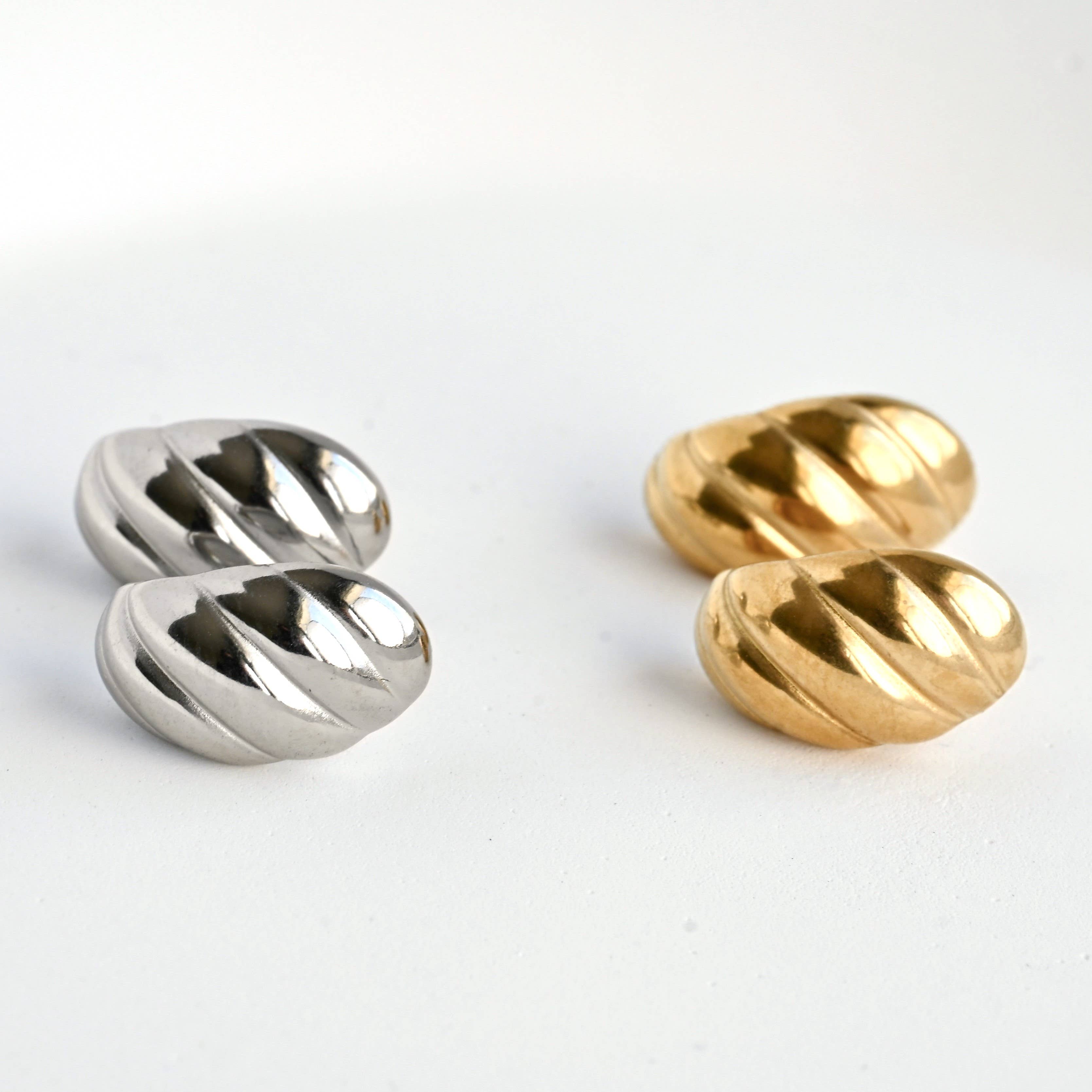 Blueyejewelry - Wholesale Huggie Earrings - Small Croissant Huggies - Waterproof 18k Gold Dome Earrings4