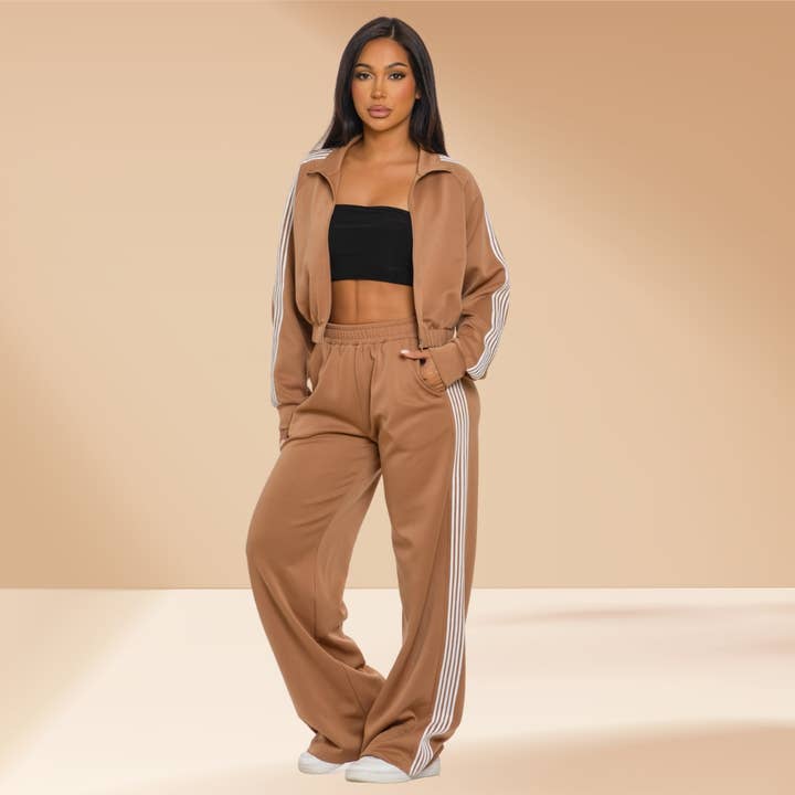 Celystrends - Wholesale Tracksuit – Women′s - Tracksuit 2 piece set Zip Up Sweater Wide Pants3