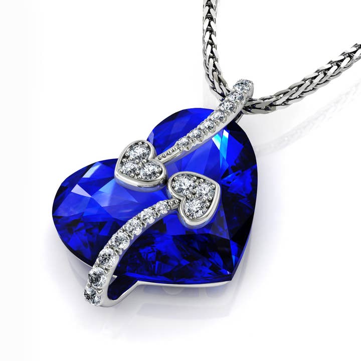 DEPHINI - Blue Heart Necklace - 925 Sterling Silver Pendant SW Crystal for wholesale by DEPHINI