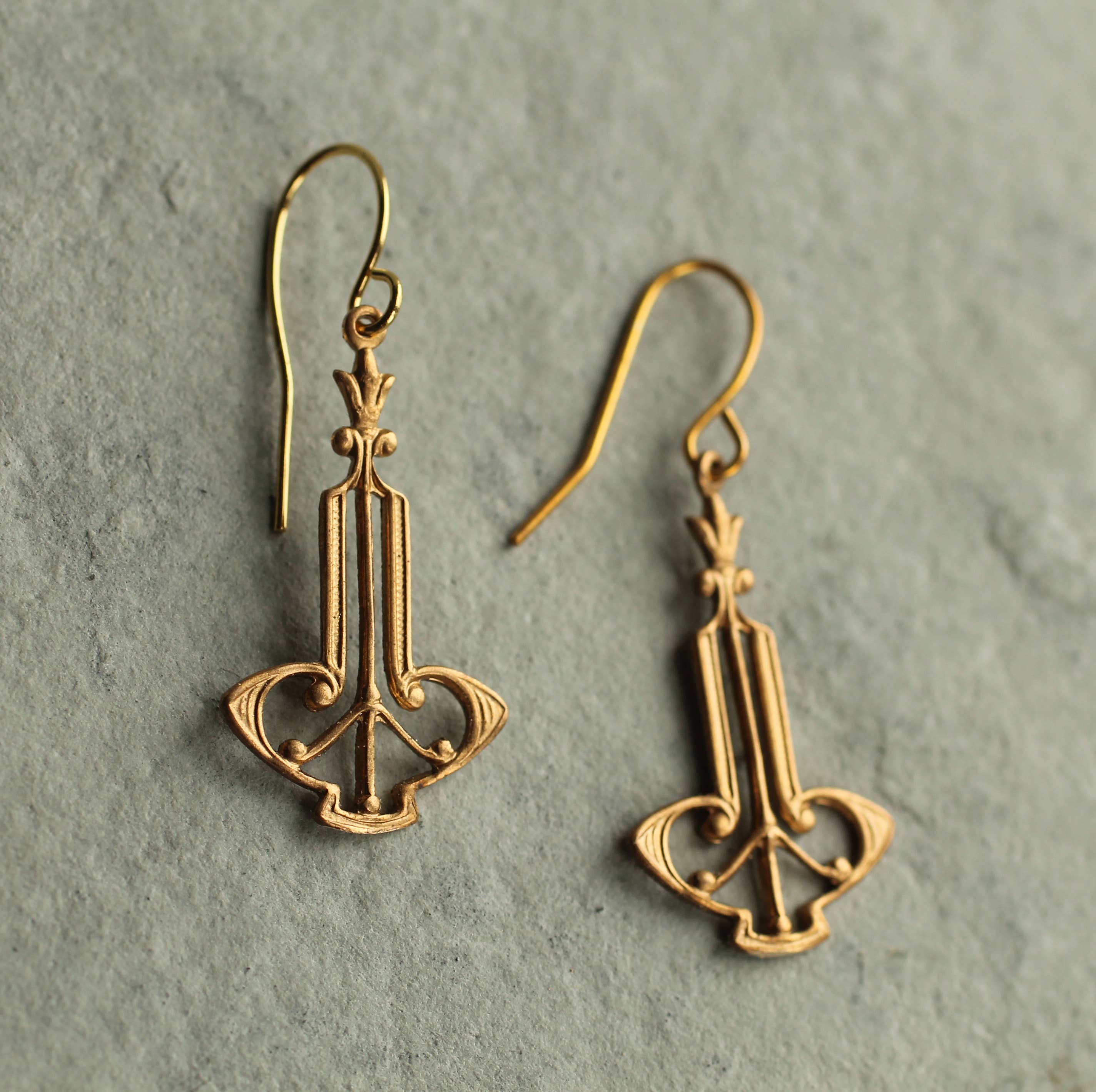 Silk Purse, Sow's Ear - Wholesale Dangle Earrings - Gold Art Deco Harp Earrings9