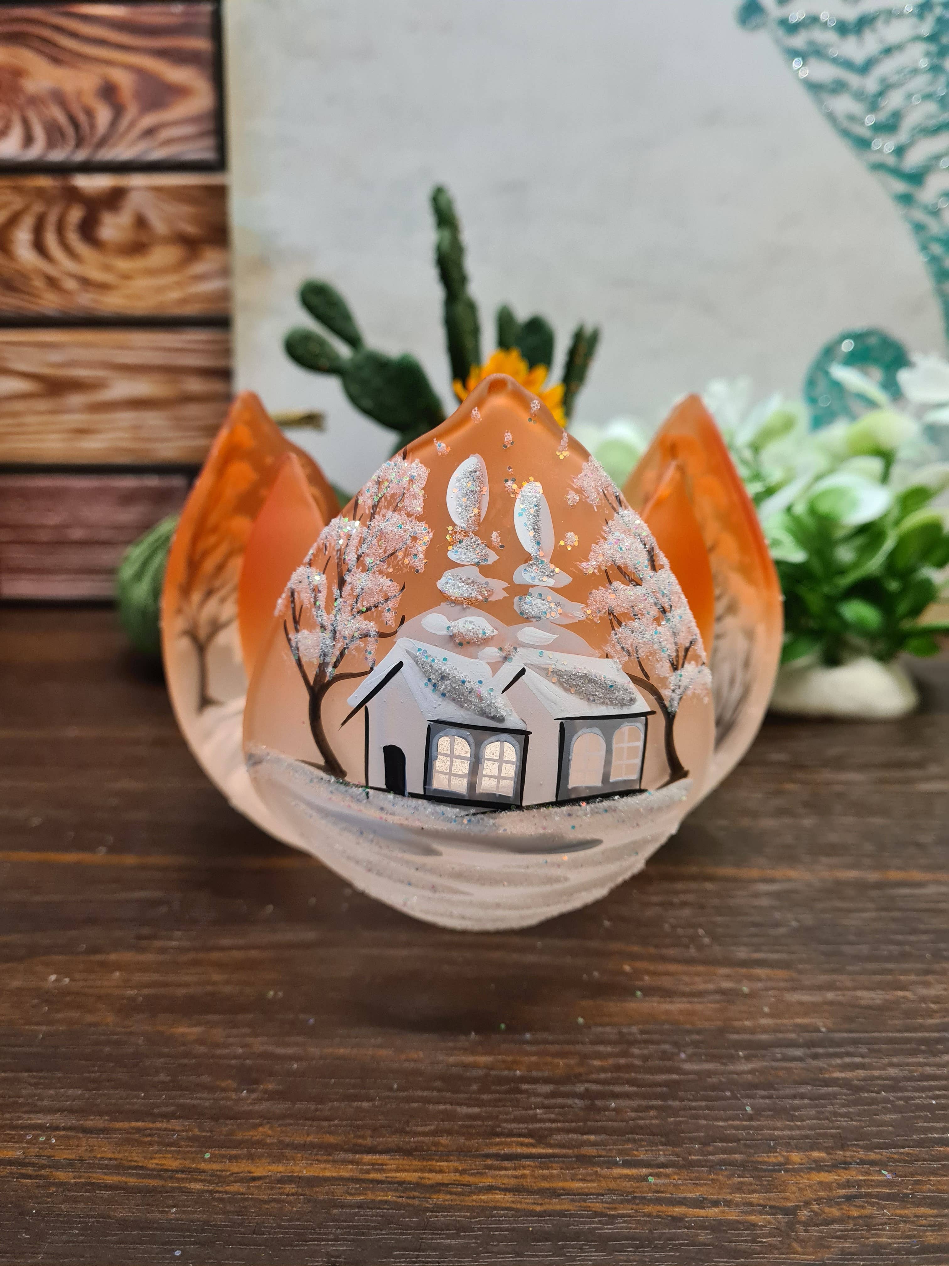 Glass by Iness - Wholesale Candle Holder - White Church In Winter Wonderland Collection - Candle Holder35